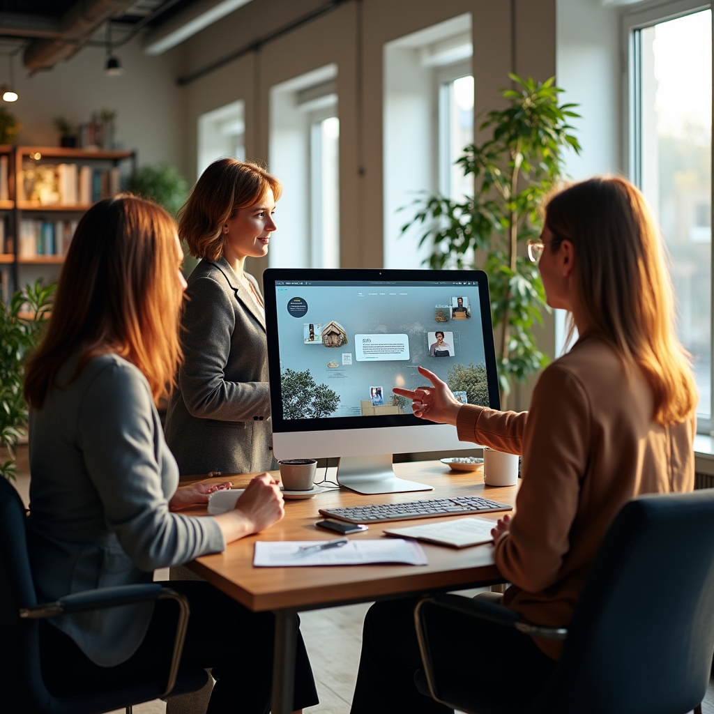 Team of professionals reviewing educational content about real estate processes