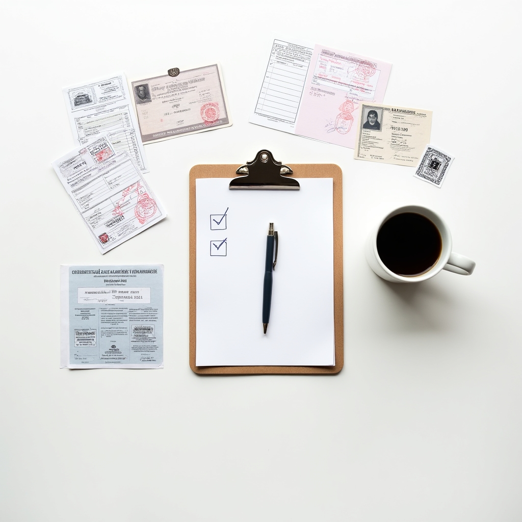 Stack of property documents and identification on a clean desk